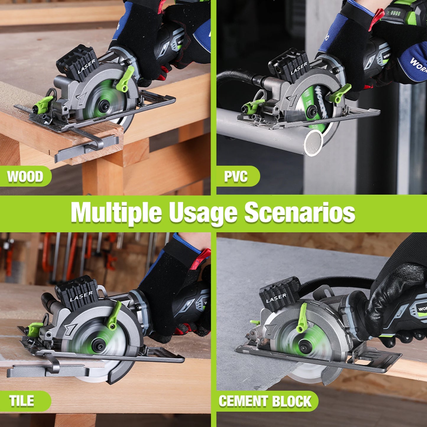 Workpro 20V Cordless Electric Circular Saw With Laser For Wood And Ceramic Tile 115mm Blade 710W