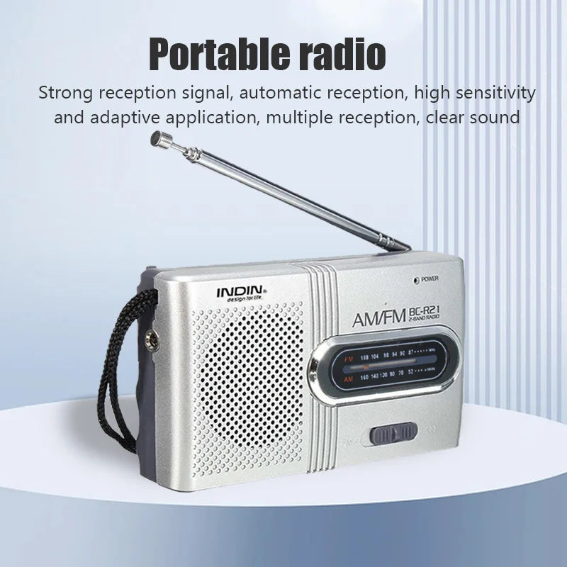 BC R21 Portable AM FM Radio Receiver Player with Built in Speaker and Standard 3.5MM Headphones Handheld Lightweight Ultra Thin