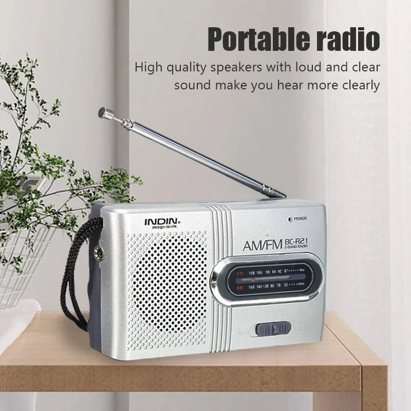 BC R21 Portable AM FM Radio Receiver Player with Built in Speaker and Standard 3.5MM Headphones Handheld Lightweight Ultra Thin
