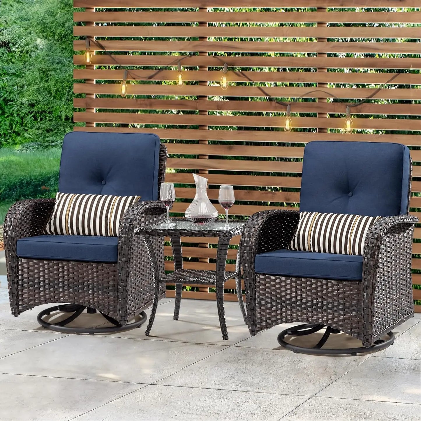 Patio Swivel Glider Wicker Chairs Set of 2 with Side Table Outdoor Rocking Chairs