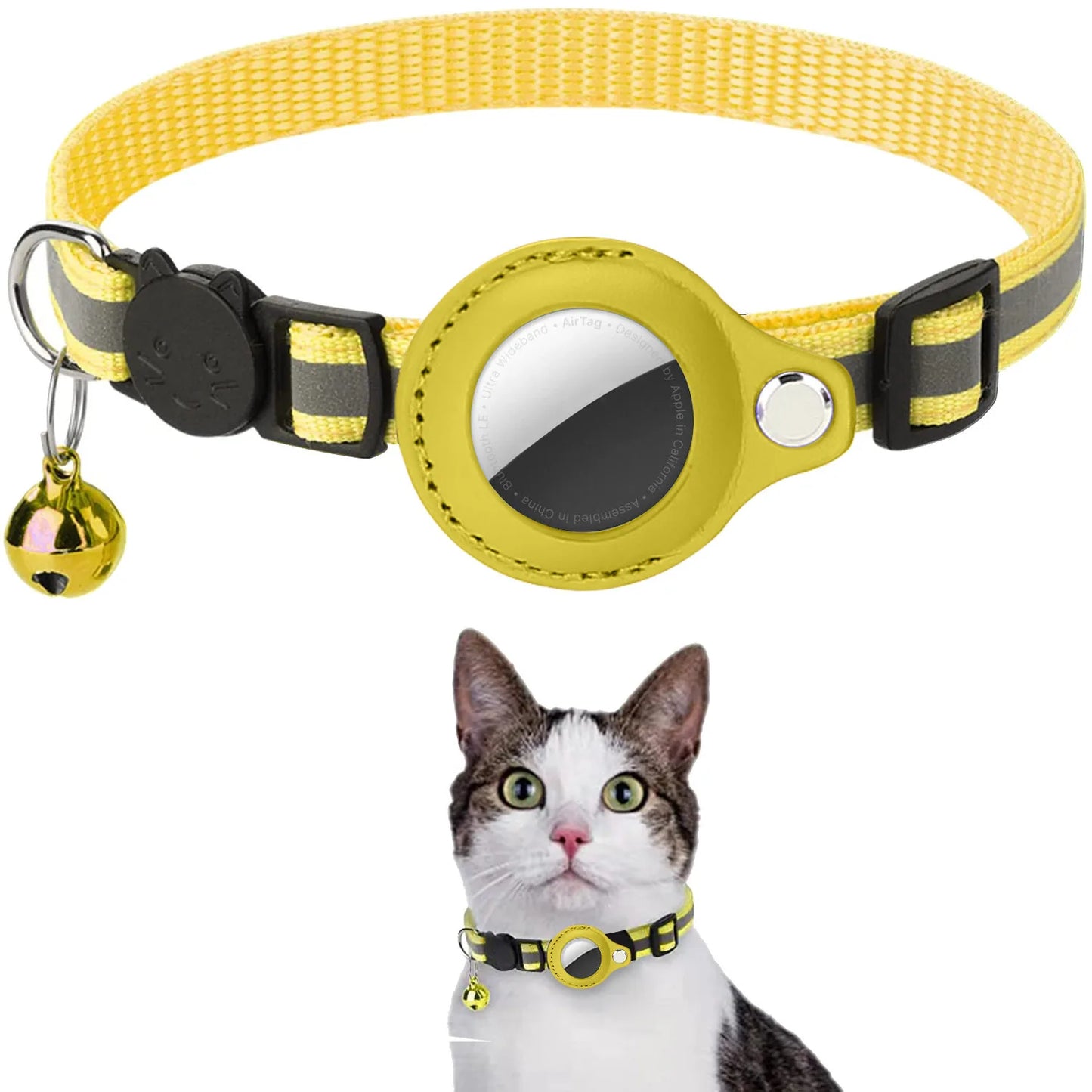 Cat AirTag Holder Collar Breakaway Reflective Strips Adjustable Waterproof Kitten Collar with Bell