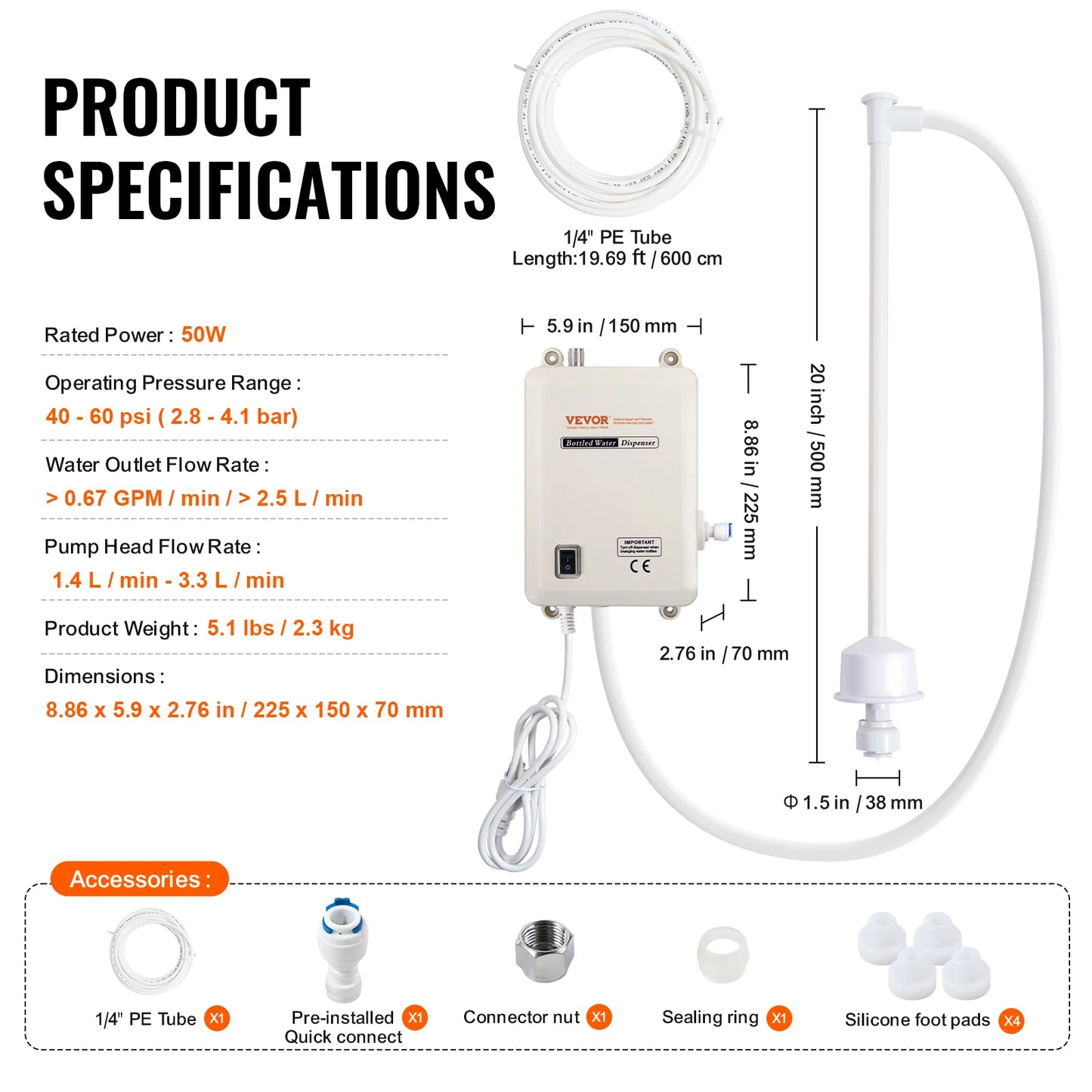 SucceBuy Water Bottle Dispenser Pump System with Filter Softener for Reverse Osmosis Refrigerator Ice Maker