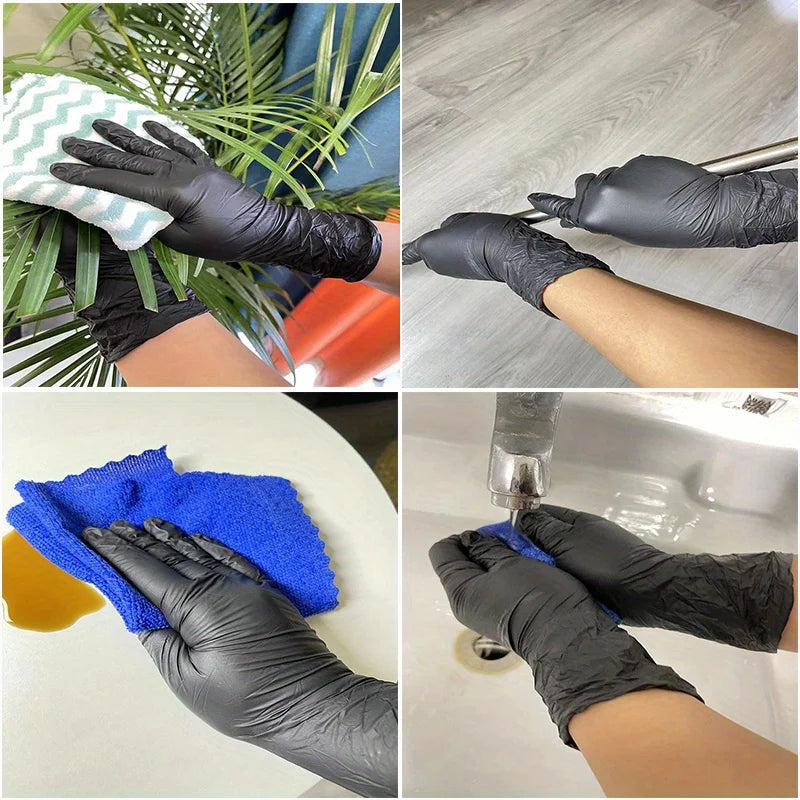 Black Nitrile Gloves Thickened Disposable Gloves for Cleaning Hairdressing Waterproof Dishwashing Tattoo Gloves Available in 100 50 20PCS