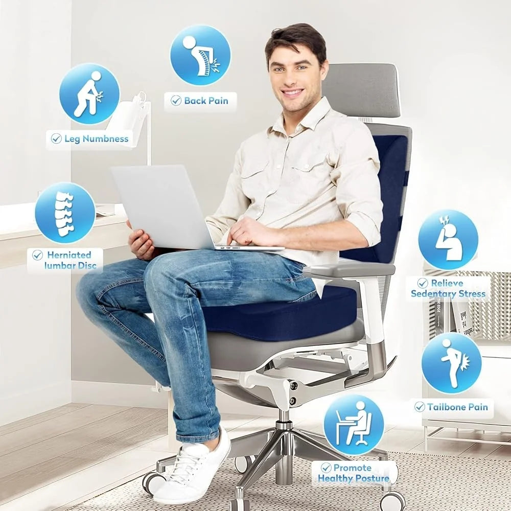 Memory Foam Seat Cushion and Lumbar Support Pillow For Office Chair Car Seat Ergonomic Back Pain Relief Non Slip Design
