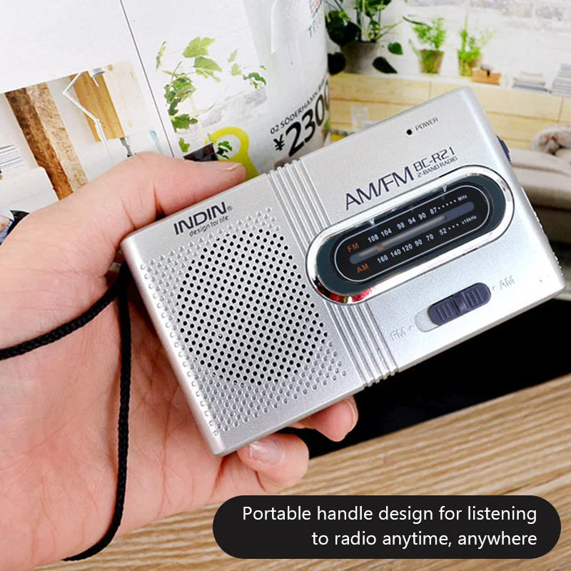 BC R21 Portable AM FM Radio Receiver Player with Built in Speaker and Standard 3.5MM Headphones Handheld Lightweight Ultra Thin