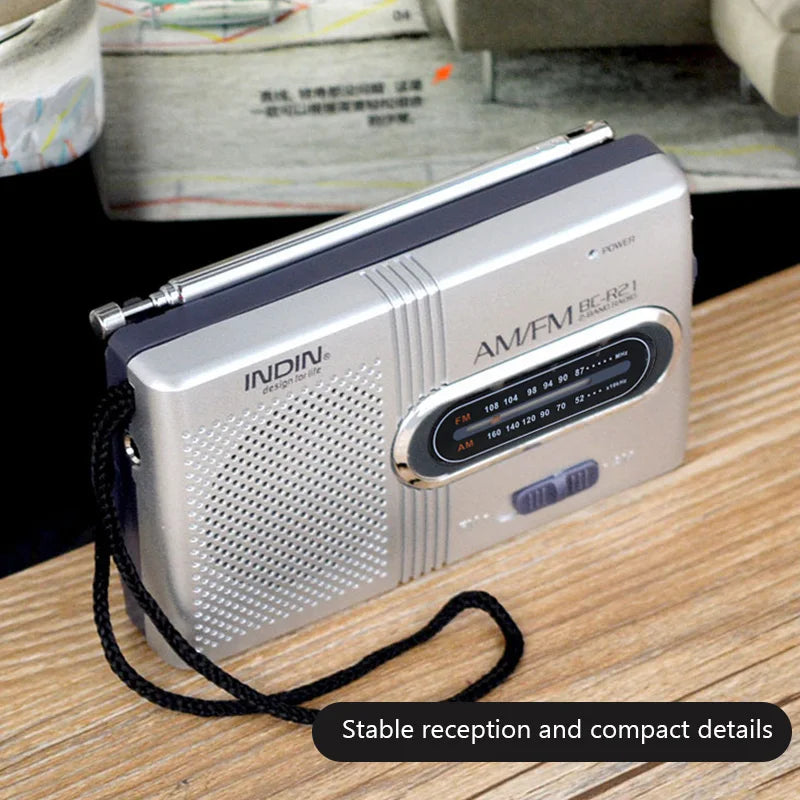 BC R21 Portable AM FM Radio Receiver Player with Built in Speaker and Standard 3.5MM Headphones Handheld Lightweight Ultra Thin