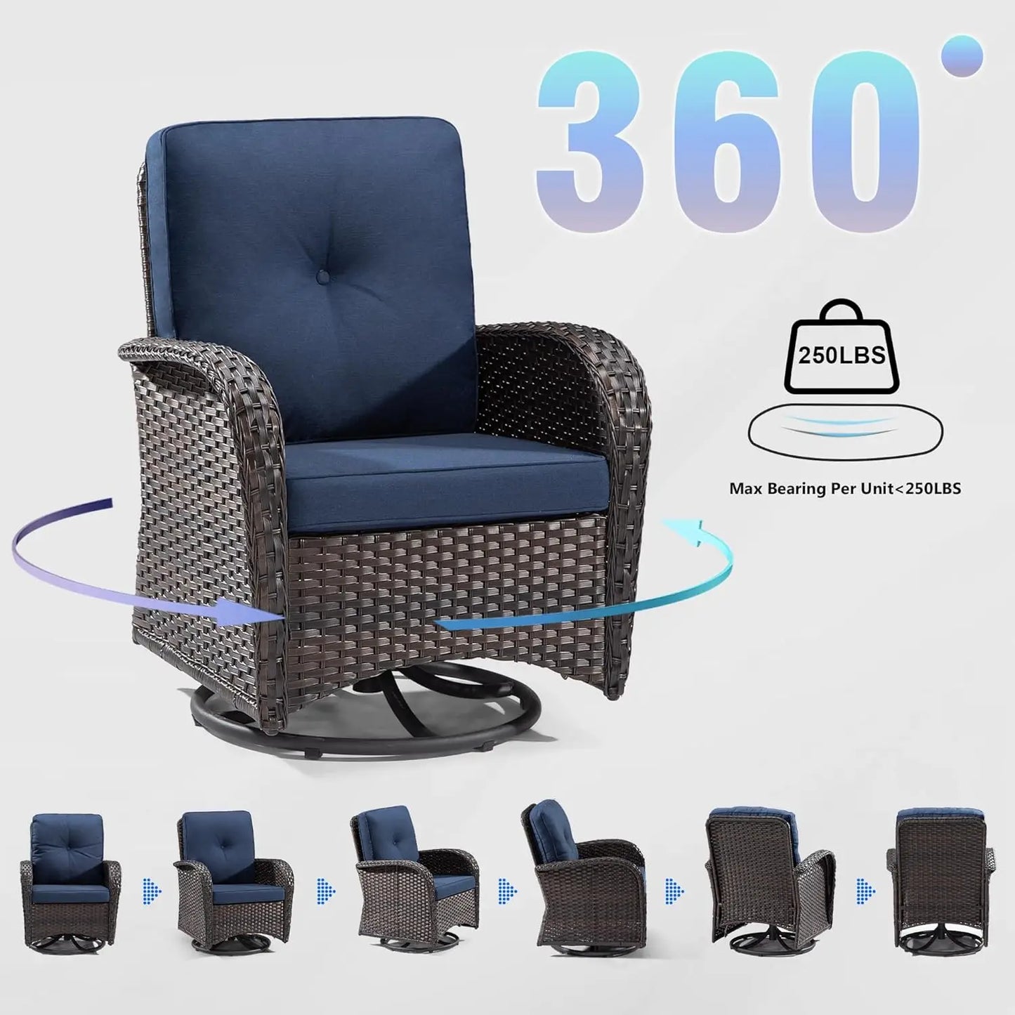 Patio Swivel Glider Wicker Chairs Set of 2 with Side Table Outdoor Rocking Chairs