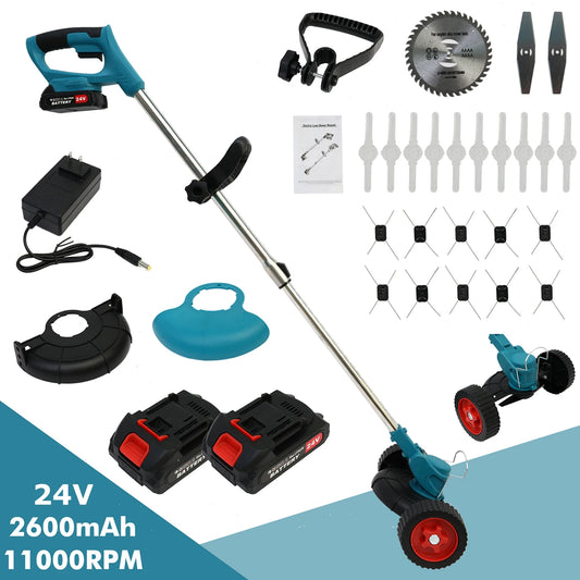 Grass Trimmer Cordless Weed 3 in 1 21V Portable Electric Brush Cutter with Two 2600mAh Batteries and Charger for Garden Yard Weed Control
