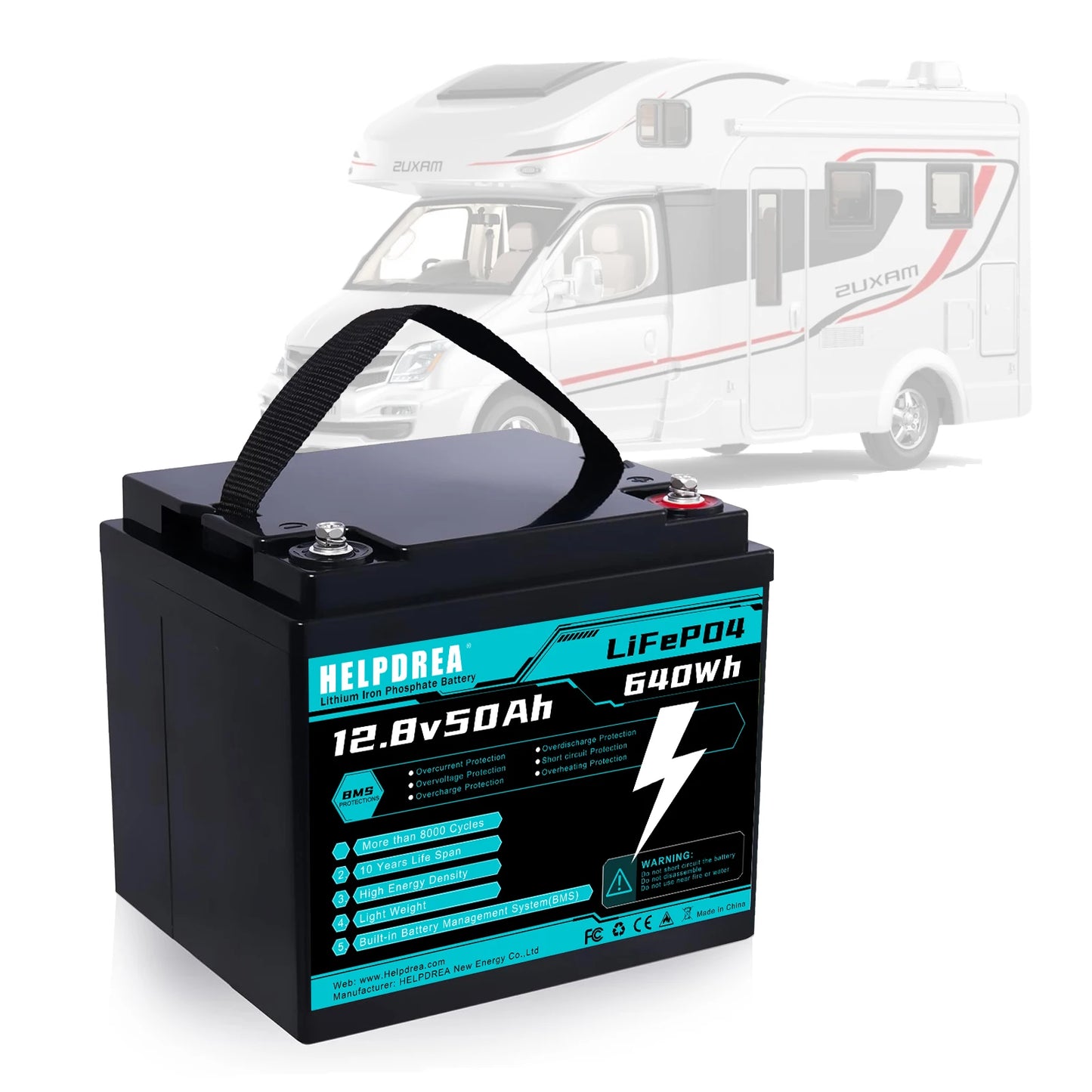LiFePO4 Lithium Battery with Built-in BMS 5000 Plus Cycles Rechargeable Battery for RV Solar Applications