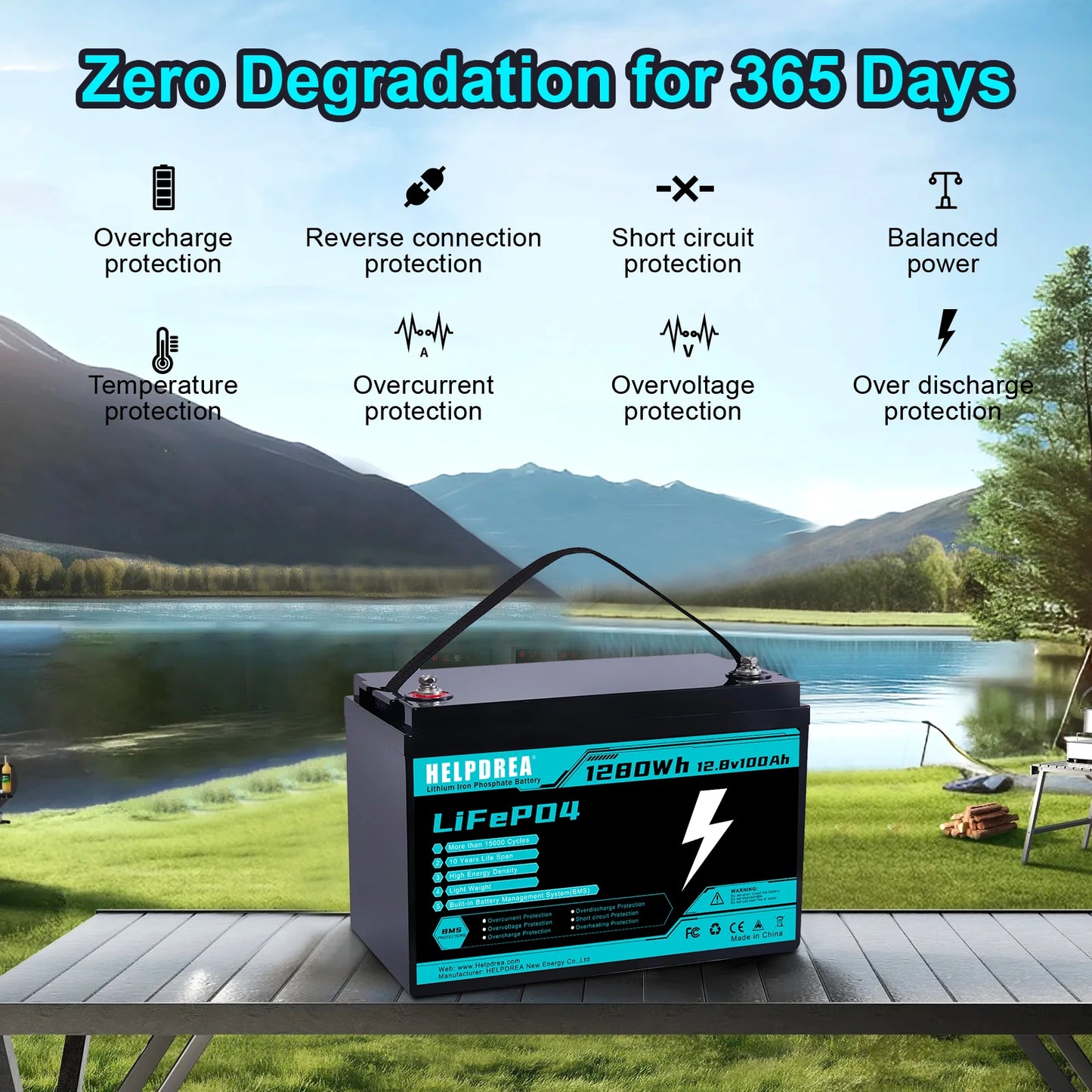 LiFePO4 Lithium Battery with Built-in BMS 5000 Plus Cycles Rechargeable Battery for RV Solar Applications