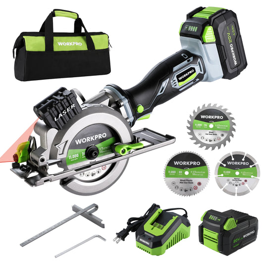 Workpro 20V Cordless Electric Circular Saw With Laser For Wood And Ceramic Tile 115mm Blade 710W