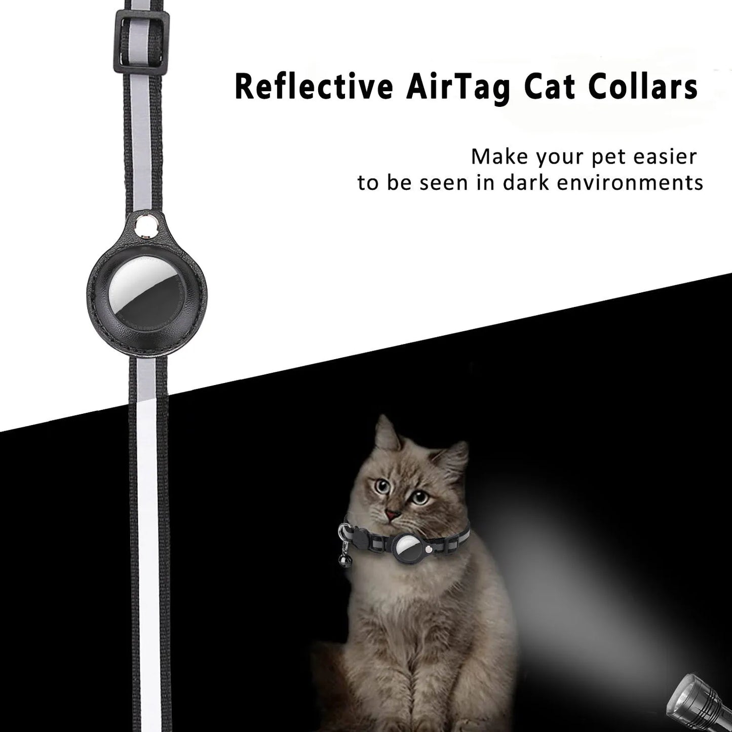 Cat AirTag Holder Collar Breakaway Reflective Strips Adjustable Waterproof Kitten Collar with Bell