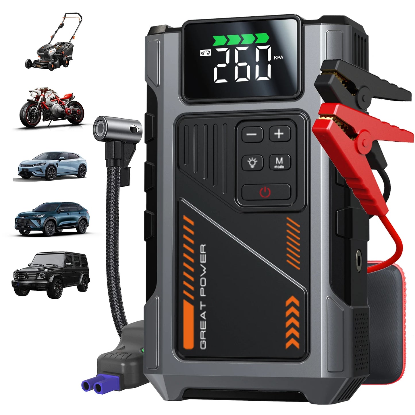 Portable Car Jump Starter With Air Compressor 3000A Peak For Gas And Diesel Engines 12V Battery Pack With 150 PSI Tire Inflator