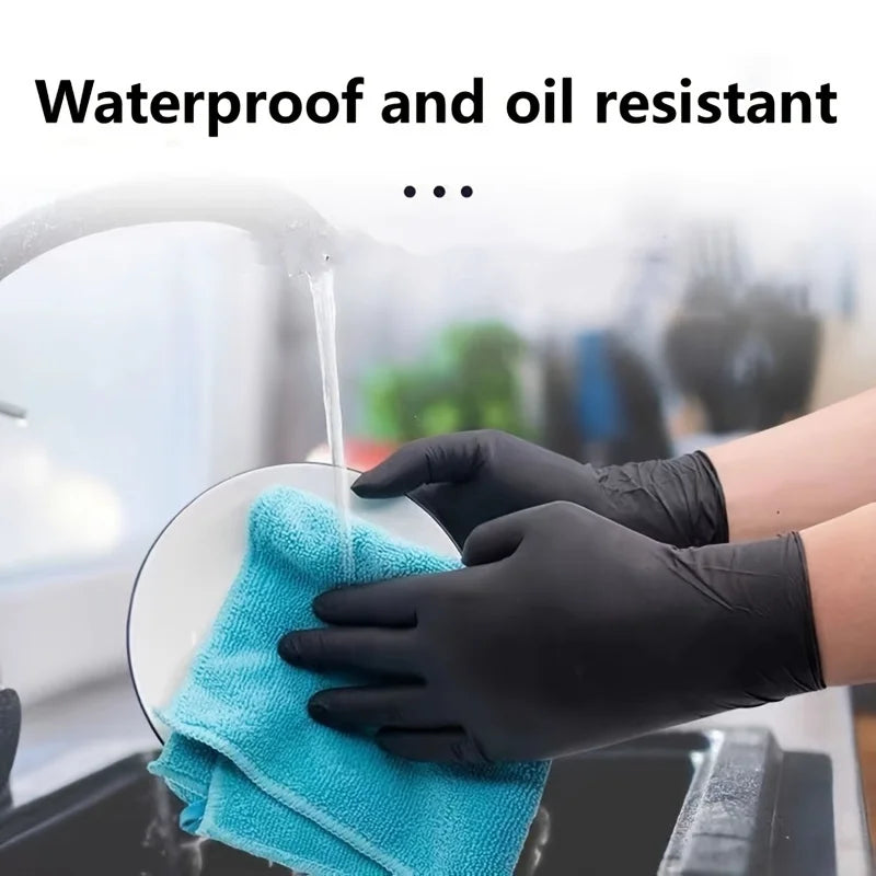 Black Nitrile Gloves Thickened Disposable Gloves for Cleaning Hairdressing Waterproof Dishwashing Tattoo Gloves Available in 100 50 20PCS