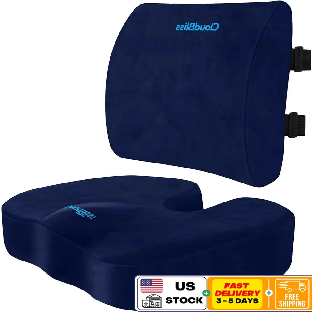 Memory Foam Seat Cushion and Lumbar Support Pillow For Office Chair Car Seat Ergonomic Back Pain Relief Non Slip Design