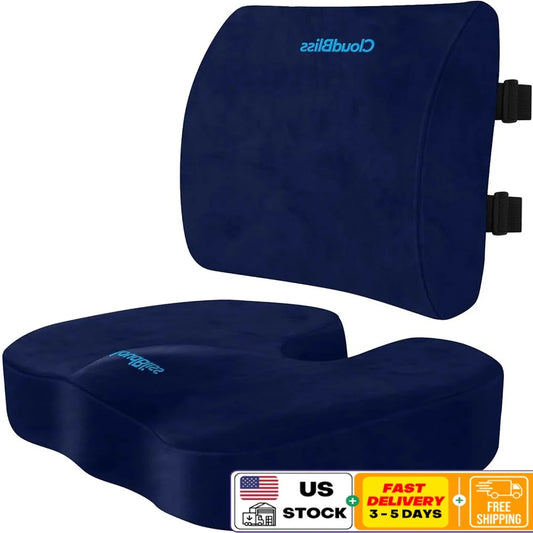 Memory Foam Seat Cushion and Lumbar Support Pillow For Office Chair Car Seat Ergonomic Back Pain Relief Non Slip Design