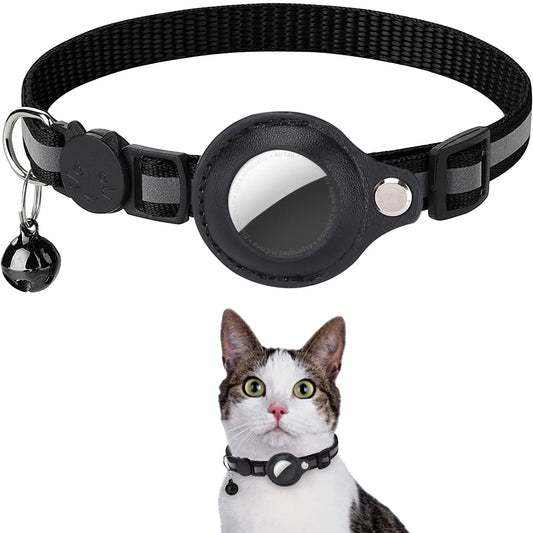 Cat AirTag Holder Collar Breakaway Reflective Strips Adjustable Waterproof Kitten Collar with Bell