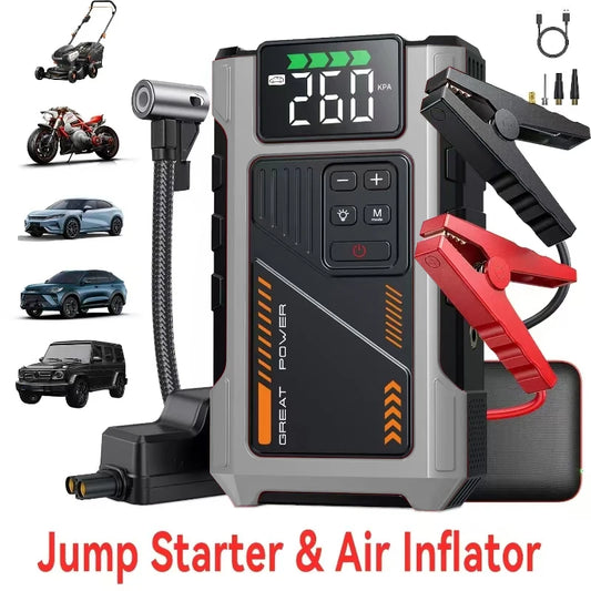 Portable Car Jump Starter With Air Compressor 3000A Peak For Gas And Diesel Engines 12V Battery Pack With 150 PSI Tire Inflator