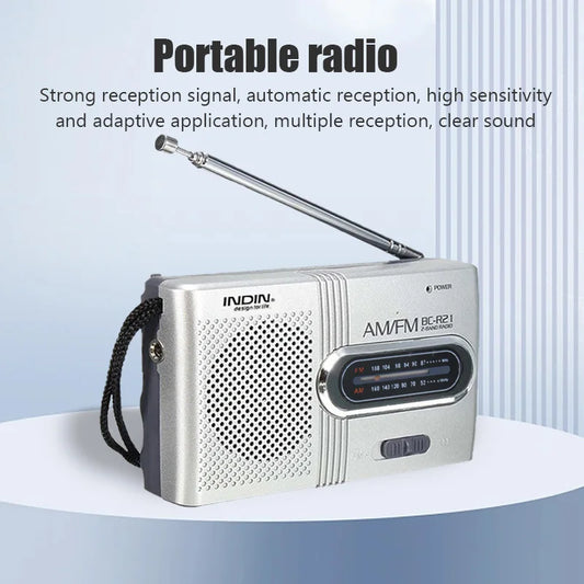 BC R21 Portable AM FM Radio Receiver Player with Built in Speaker and Standard 3.5MM Headphones Handheld Lightweight Ultra Thin