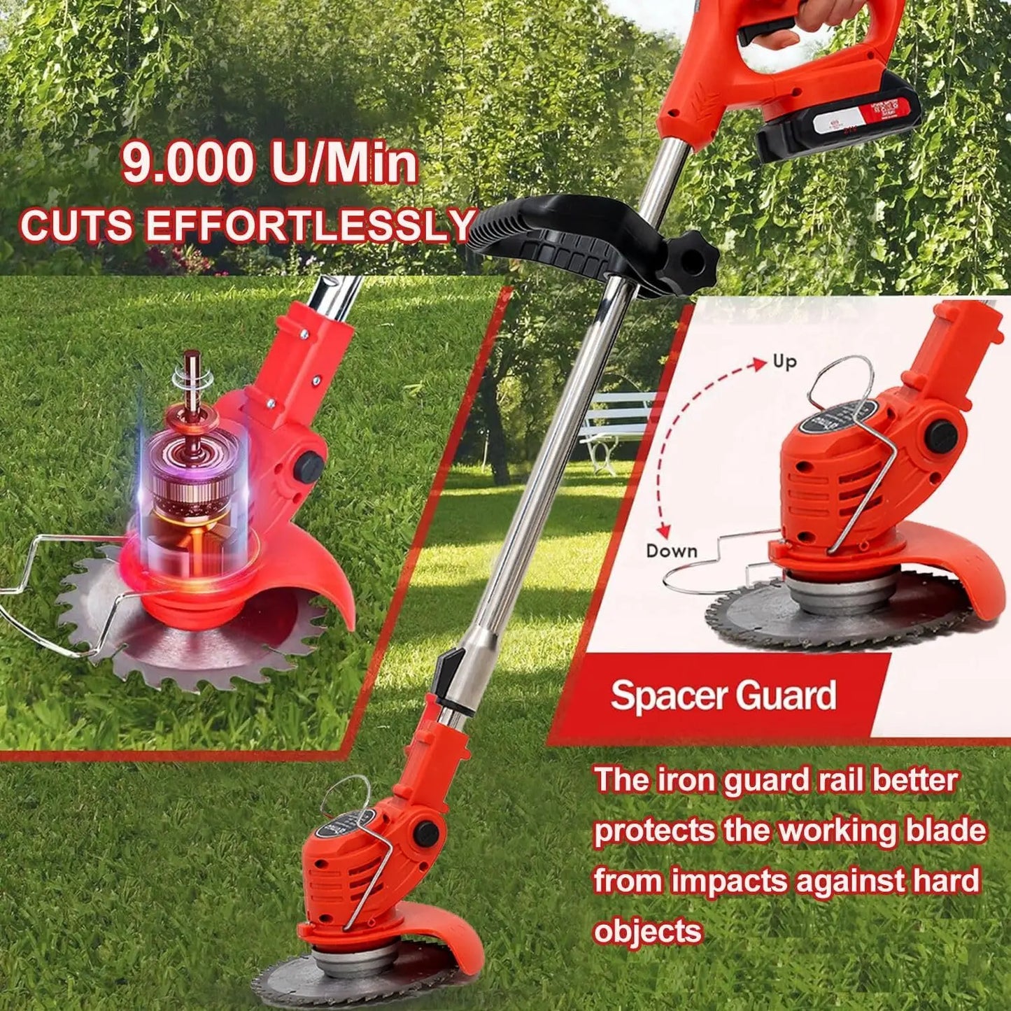 Outigo Cordless String Trimmer Edger and Weed Trimmer with Attachment Capability and Two 21V Batteries