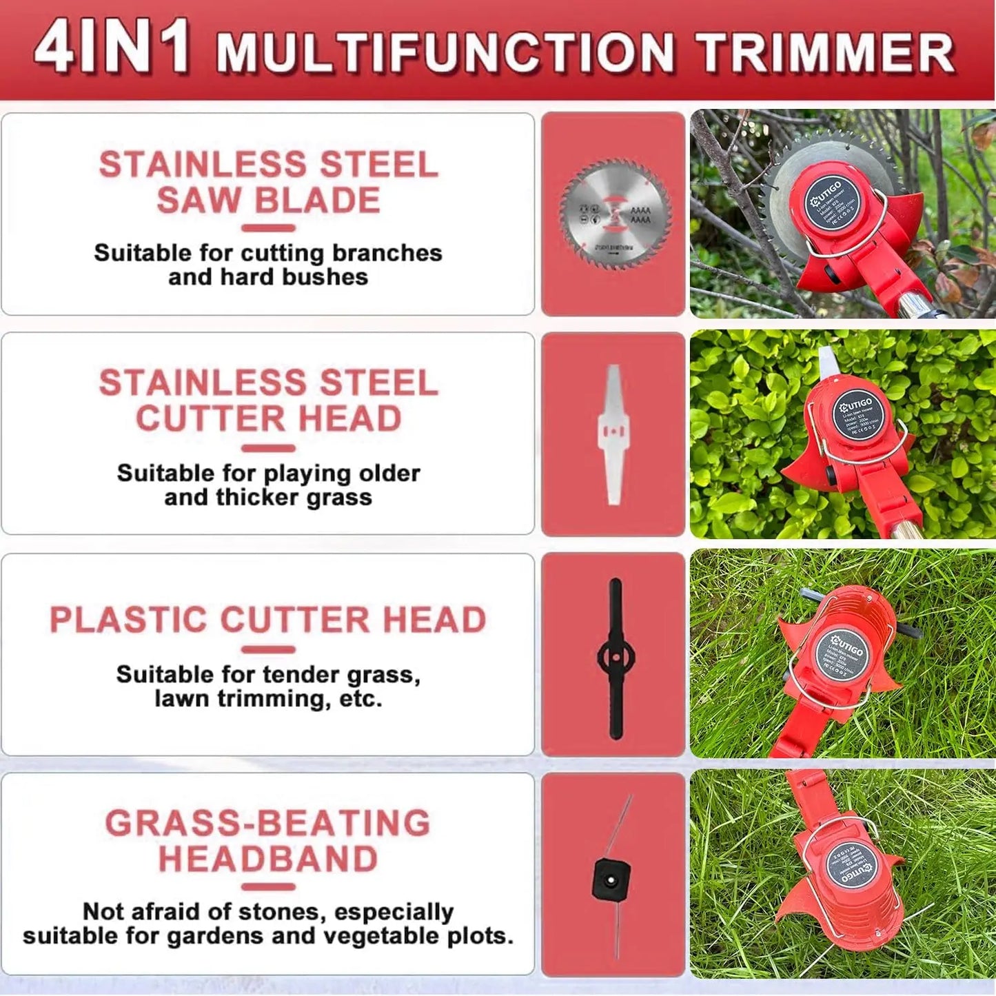 Outigo Cordless String Trimmer Edger and Weed Trimmer with Attachment Capability and Two 21V Batteries