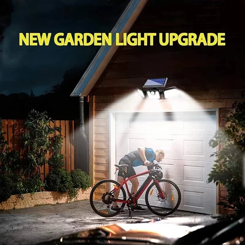 Led Solar Motion Sensor Light Outdoor Adjustable Head IP65 Waterproof Three Head Wall Lamp for Garden
