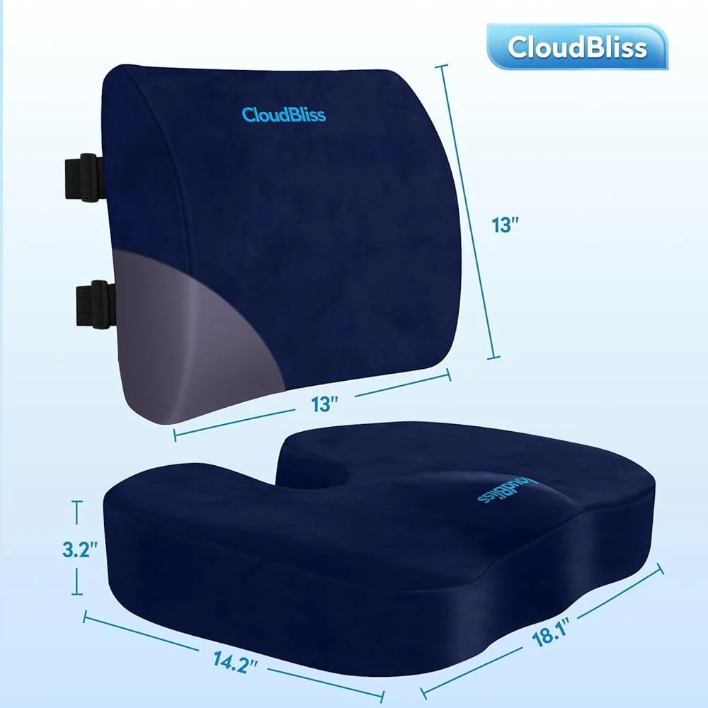 Memory Foam Seat Cushion and Lumbar Support Pillow For Office Chair Car Seat Ergonomic Back Pain Relief Non Slip Design