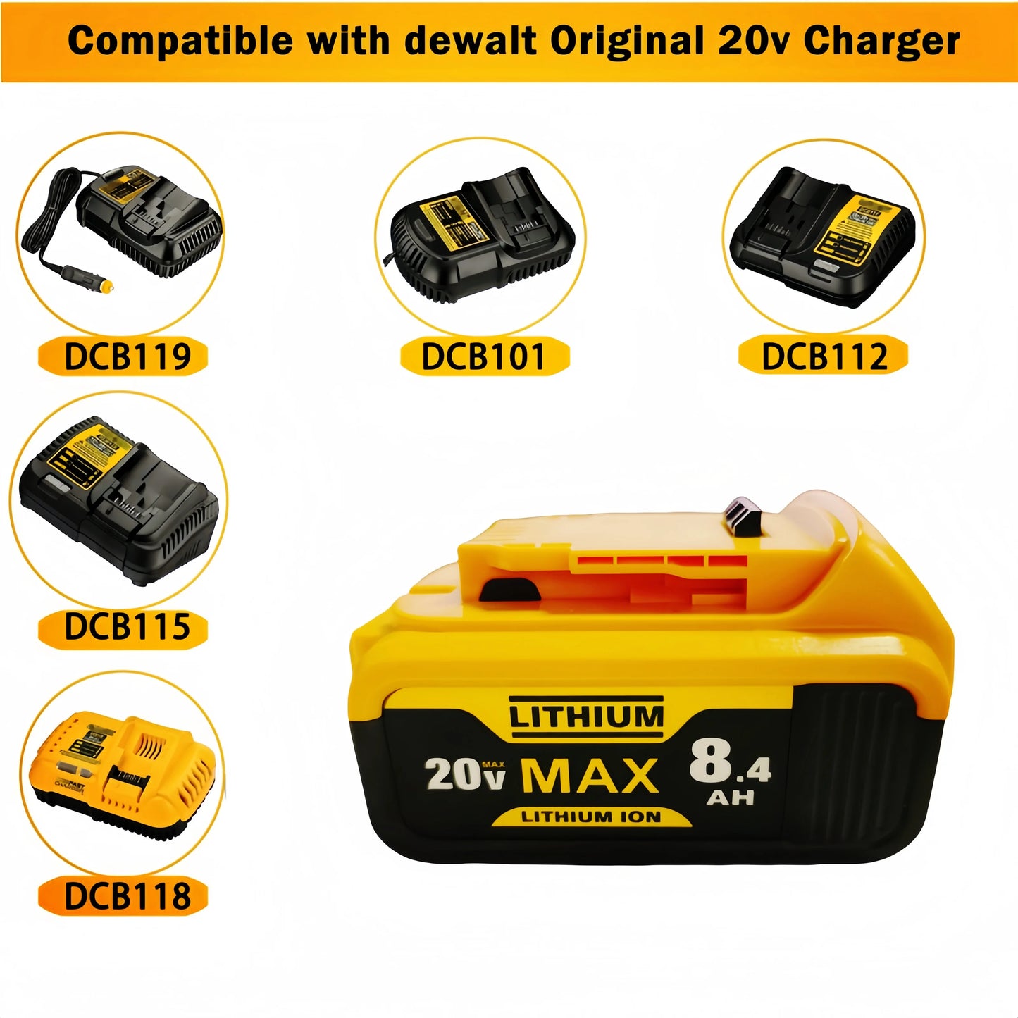 Replace DeWei 20V 8.4Ah DCB205 Hand Drill Electric Tool Lithium Battery DCB206-2 DCB205-2 DCB205