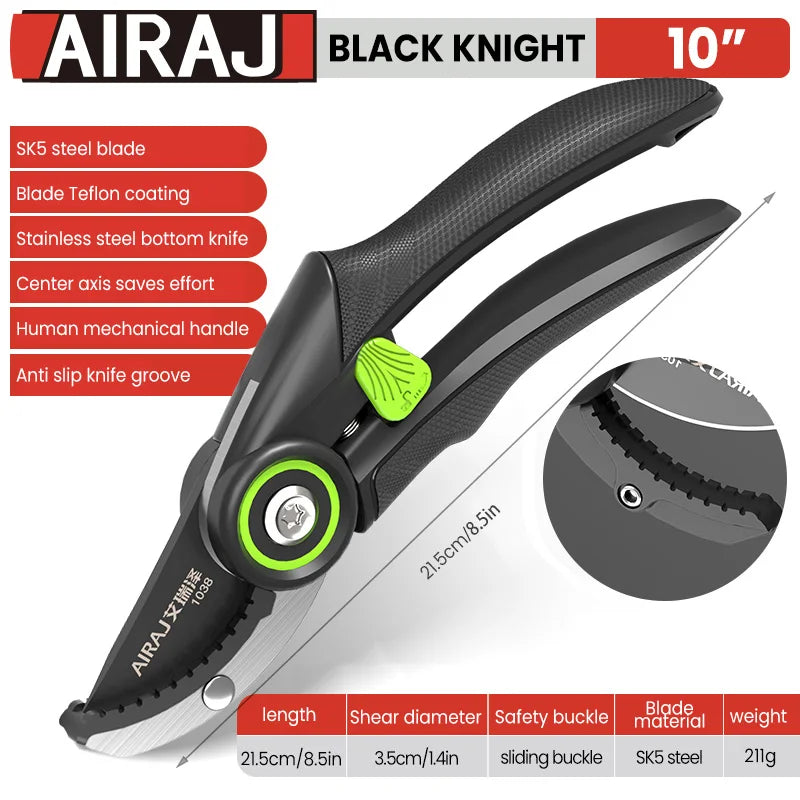 AIRAJ Pruning Shear Garden Tools Labor Saving Scissors Sharp Branch Pruners Durable Anti Slip Grip