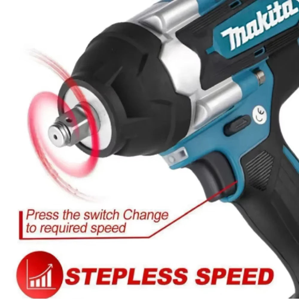 Makita 1000 Nm High Torque DTW700 Brushless Cordless Electric Impact Wrench 1/2 Inch Lithium Ion Battery Compatible with Makita 18V Battery