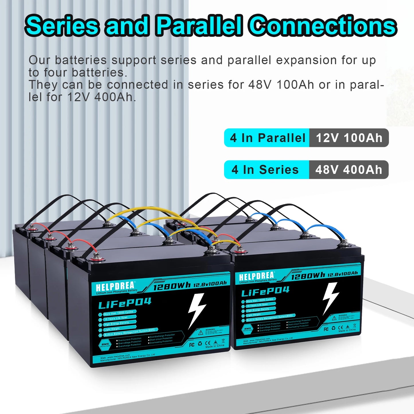 LiFePO4 Lithium Battery with Built-in BMS 5000 Plus Cycles Rechargeable Battery for RV Solar Applications