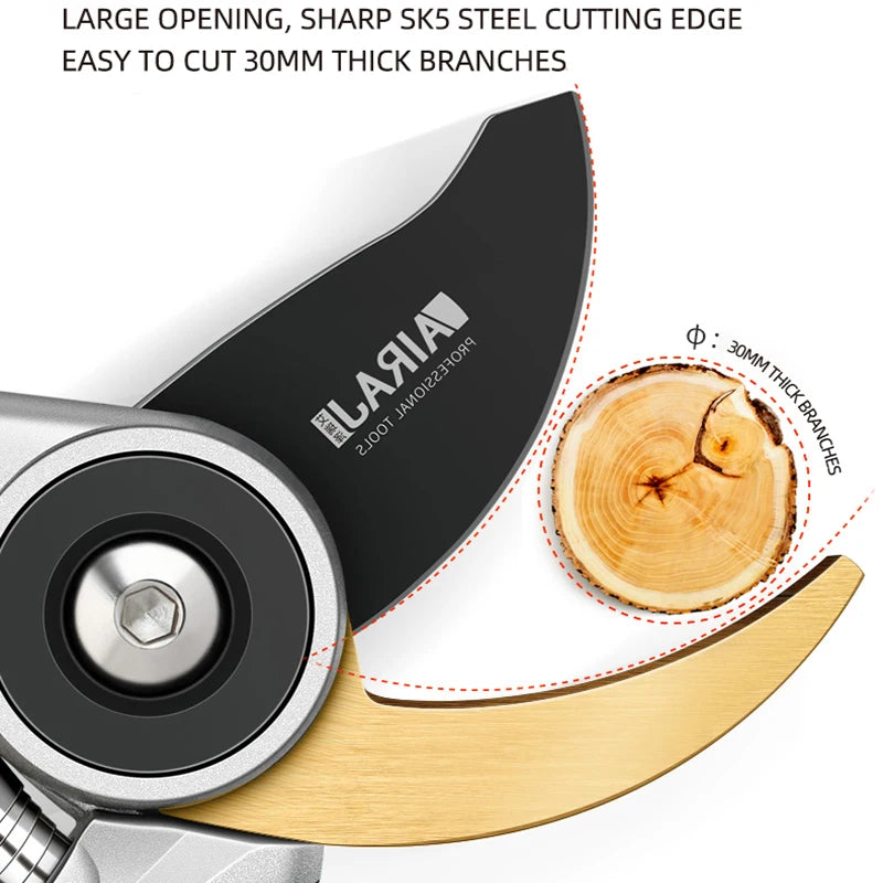 AIRAJ Pruning Shear Garden Tools Labor Saving Scissors Sharp Branch Pruners Durable Anti Slip Grip