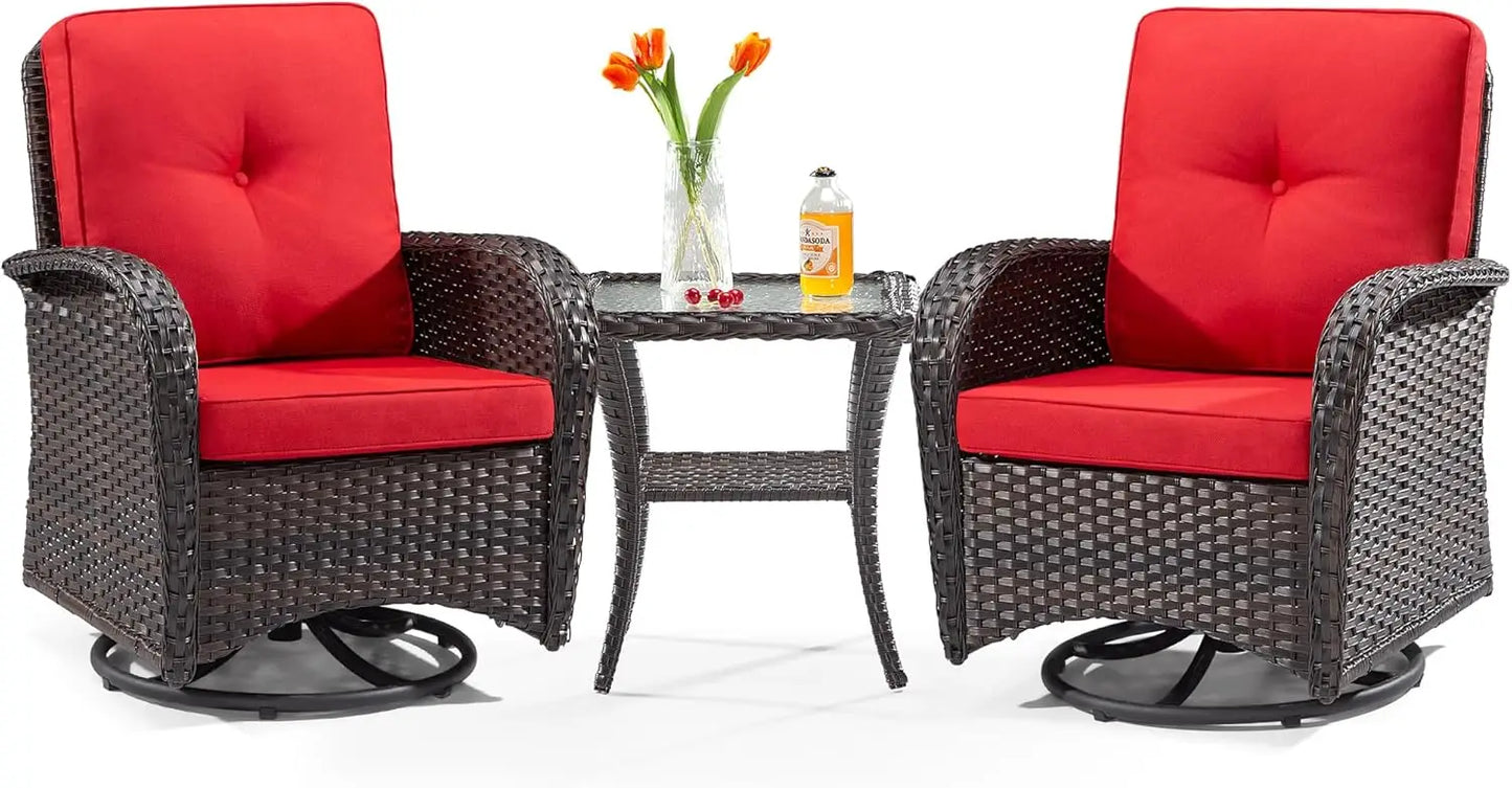 Patio Swivel Glider Wicker Chairs Set of 2 with Side Table Outdoor Rocking Chairs