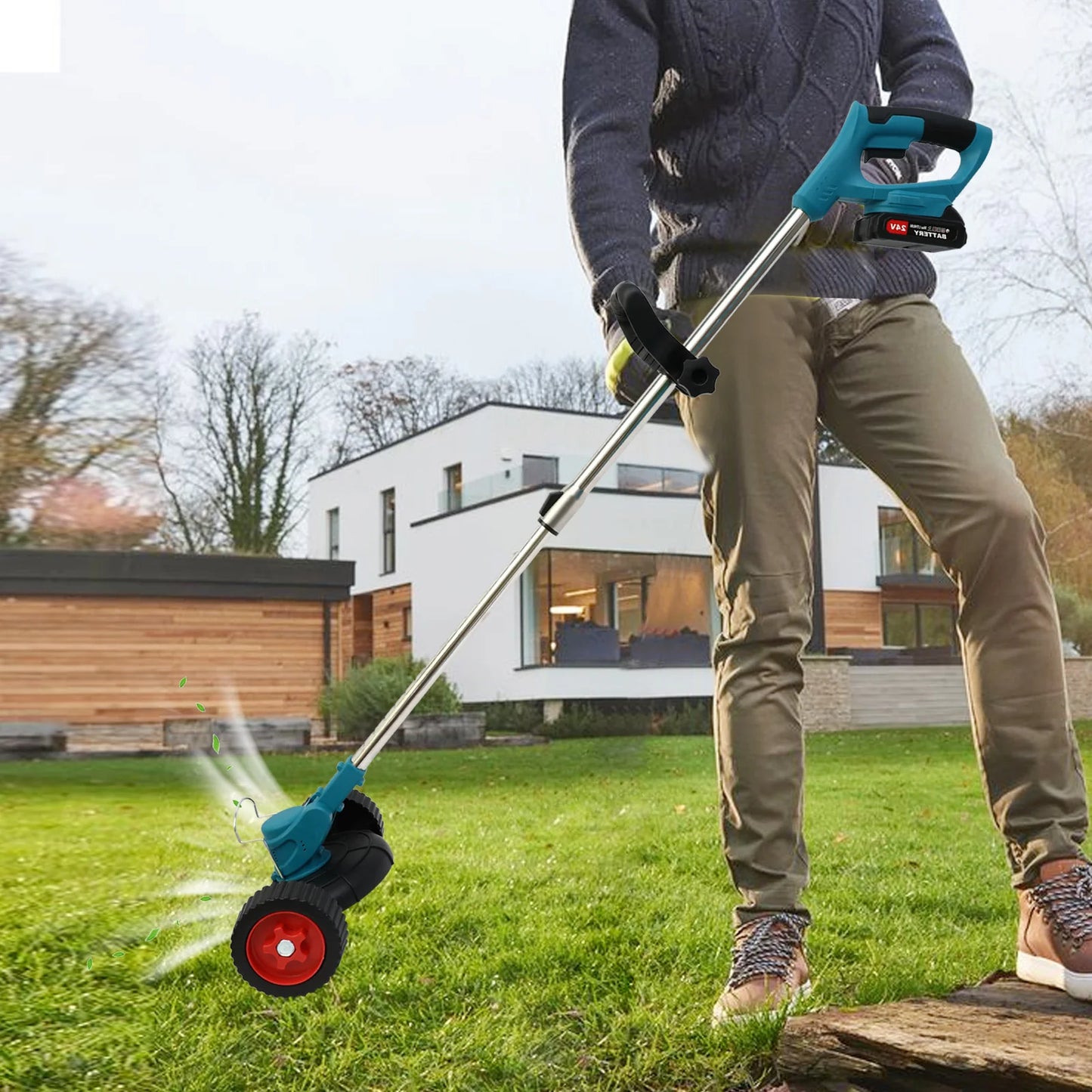 Grass Trimmer Cordless Weed 3 in 1 21V Portable Electric Brush Cutter with Two 2600mAh Batteries and Charger for Garden Yard Weed Control