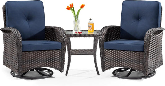 Patio Swivel Glider Wicker Chairs Set of 2 with Side Table Outdoor Rocking Chairs