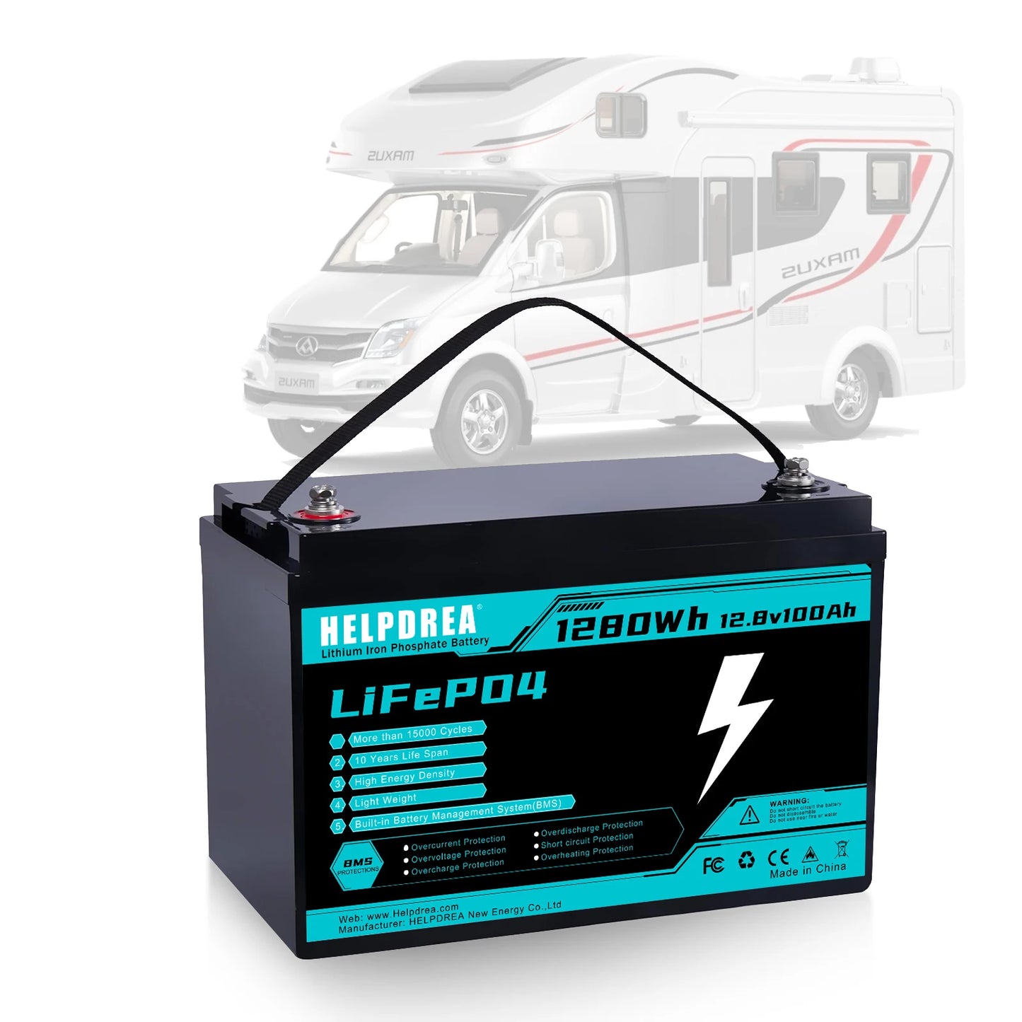 LiFePO4 Lithium Battery with Built-in BMS 5000 Plus Cycles Rechargeable Battery for RV Solar Applications