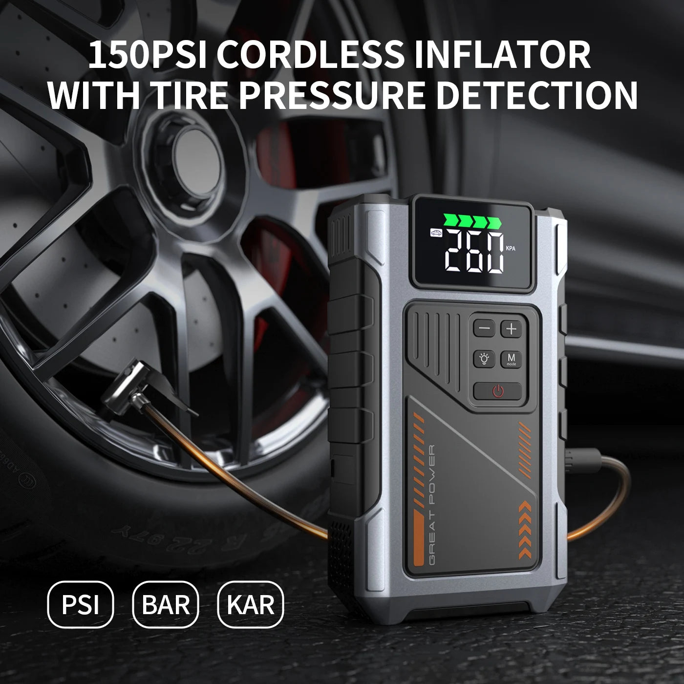 Portable Car Jump Starter With Air Compressor 3000A Peak For Gas And Diesel Engines 12V Battery Pack With 150 PSI Tire Inflator