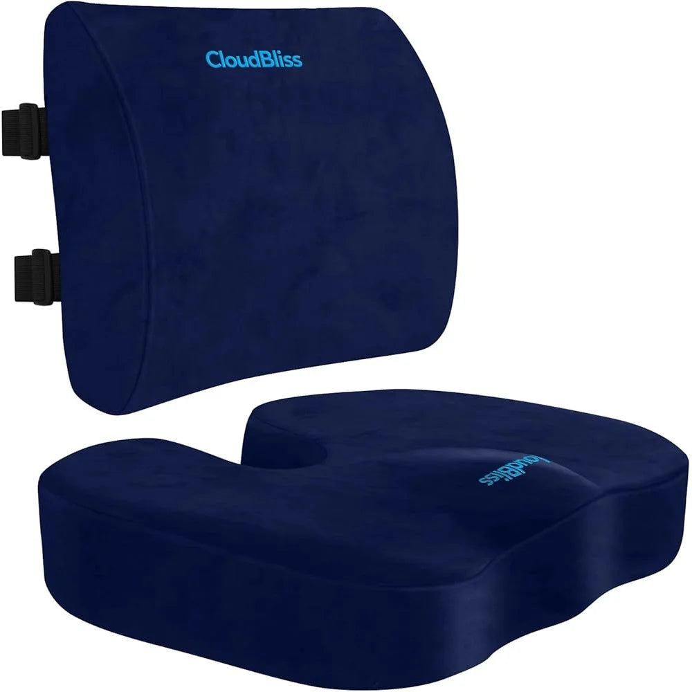 Memory Foam Seat Cushion and Lumbar Support Pillow For Office Chair Car Seat Ergonomic Back Pain Relief Non Slip Design