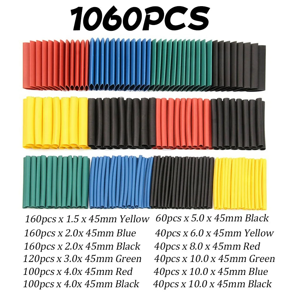 1060 530 127PCS Heat Shrink Tubing Kit 2 to 1 Shrinkable Wire Cover for Cable Repair Protection