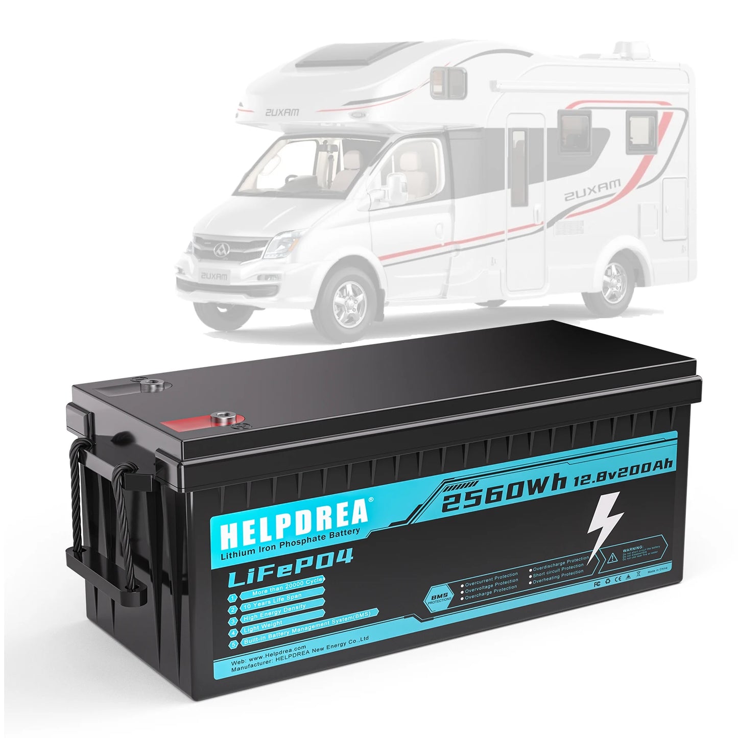 LiFePO4 Lithium Battery with Built-in BMS 5000 Plus Cycles Rechargeable Battery for RV Solar Applications