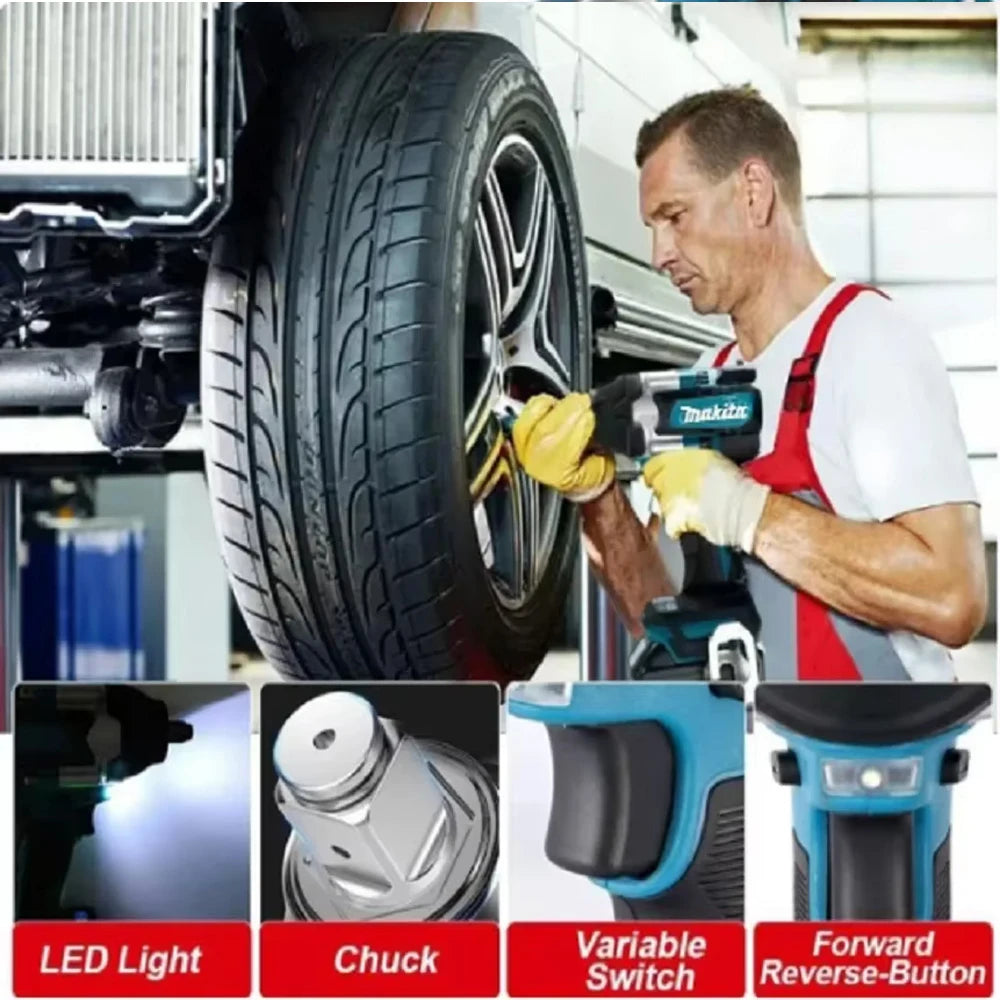 Makita 1000 Nm High Torque DTW700 Brushless Cordless Electric Impact Wrench 1/2 Inch Lithium Ion Battery Compatible with Makita 18V Battery
