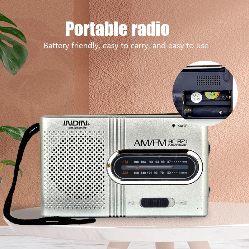 BC R21 Portable AM FM Radio Receiver Player with Built in Speaker and Standard 3.5MM Headphones Handheld Lightweight Ultra Thin