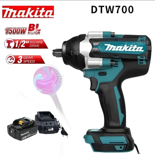 Makita 1000 Nm High Torque DTW700 Brushless Cordless Electric Impact Wrench 1/2 Inch Lithium Ion Battery Compatible with Makita 18V Battery